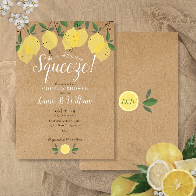 Main Squeeze Lemons Rustic Kraft Couples Shower Invitation (Main Squeeze Lemons Rustic Kraft Couples Shower Invitation)