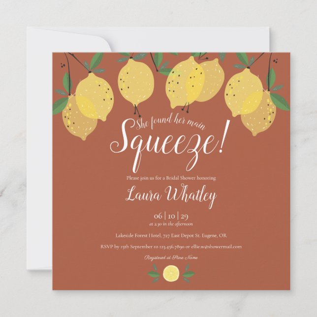 Main Squeeze Lemons Terracotta Bridal Shower Invitation (Front)