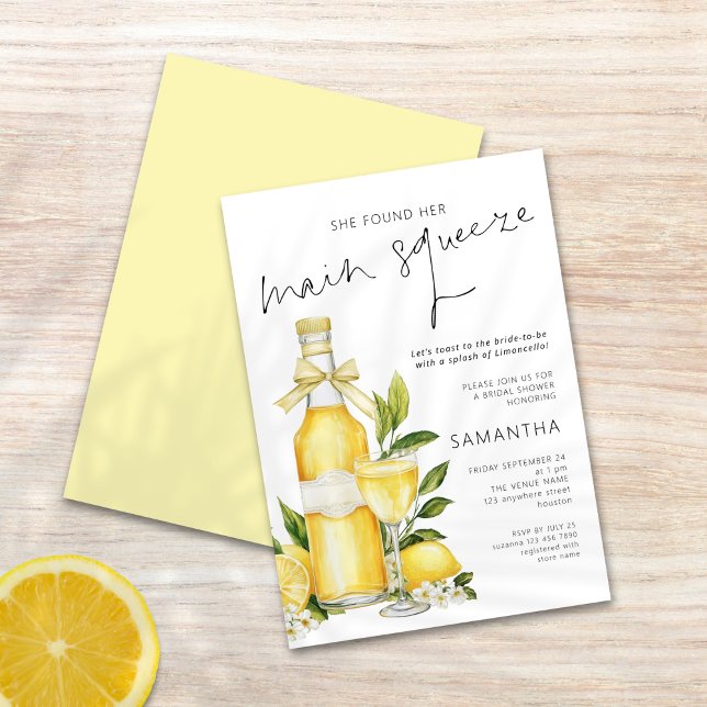 Main Squeeze Limoncello Bridal Shower Invitation (Front and back view)