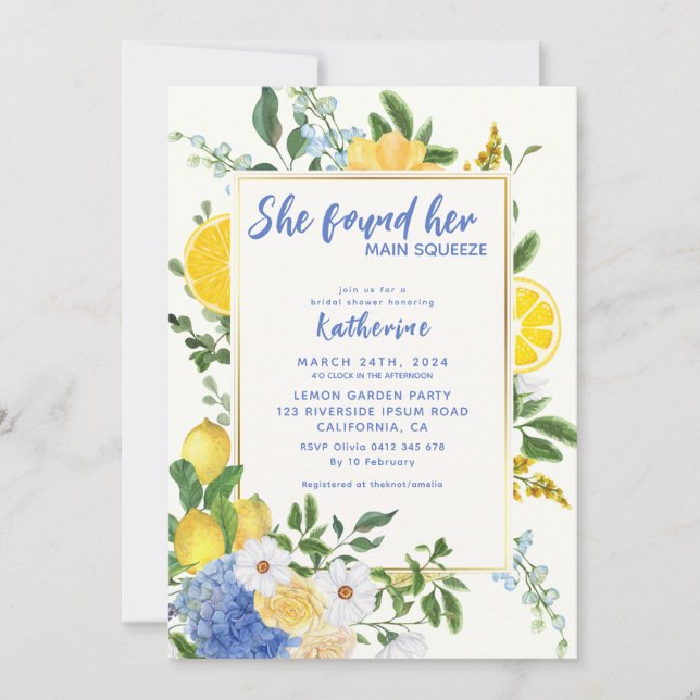 Main squeeze mediterranean lemon bridal shower invitation (Front)