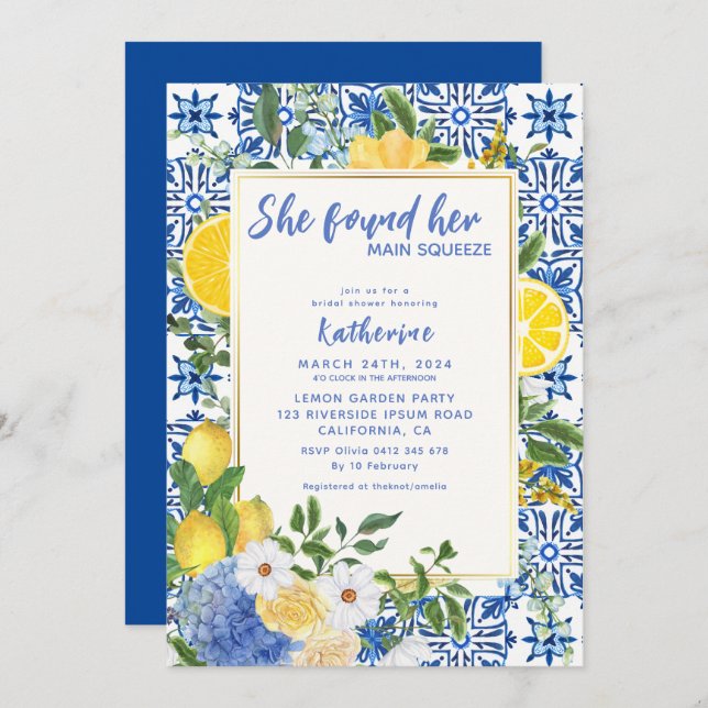 Main squeeze Mediterranean lemon bridal shower Invitation (Front/Back)