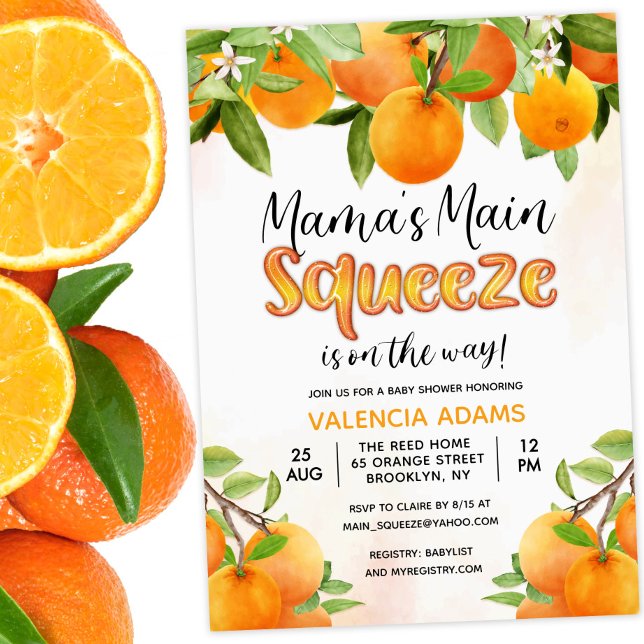 Main Squeeze Orange Fruit Baby Shower Invitation (Creator Uploaded)