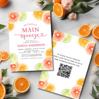 Main Squeeze QR Code Cute Bridal Shower Orange
