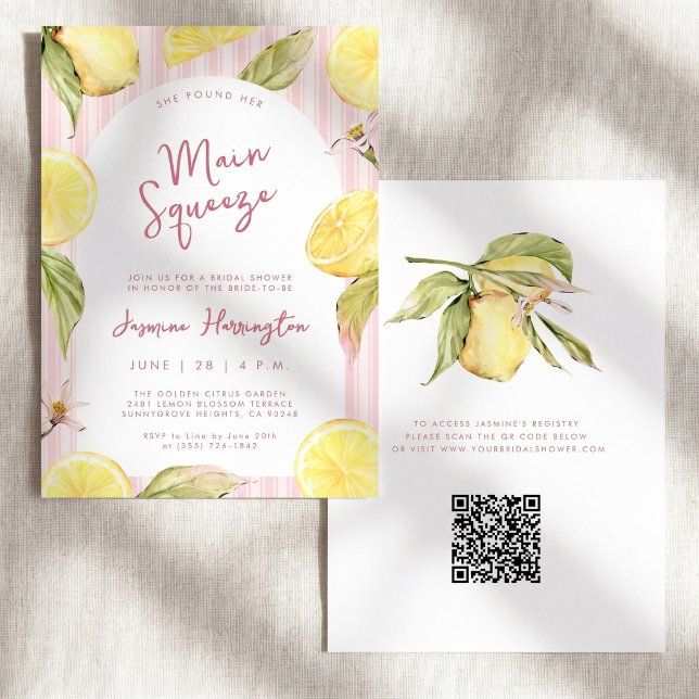 Main Squeeze QR Code Lemon Bridal Shower Invitation (Creator Uploaded)