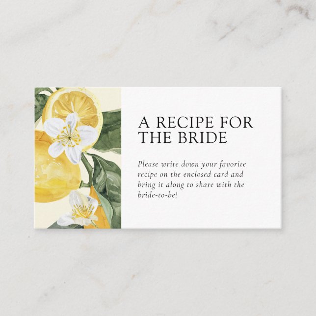 Main Squeeze Recipe Request Bridal Shower Enclosure Card (Front)