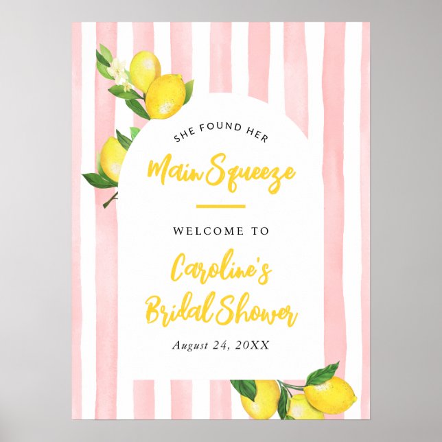 Main Squeeze Summer Lemon Bridal Shower Welcome Poster (Front)