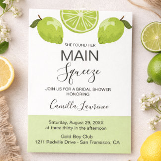 Main Squeeze Tropical Citrus Green Bridal Shower  Invitation