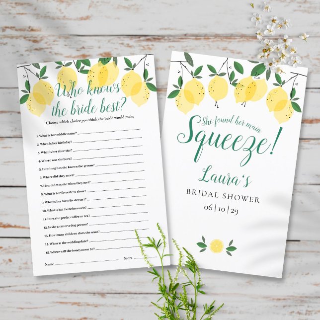 Main Squeeze Who Knows The Bride Best Shower Game (Creator Uploaded)