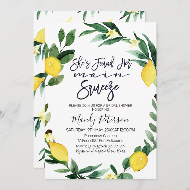 Main squeeze wreath bridal shower invitation (Front/Back)