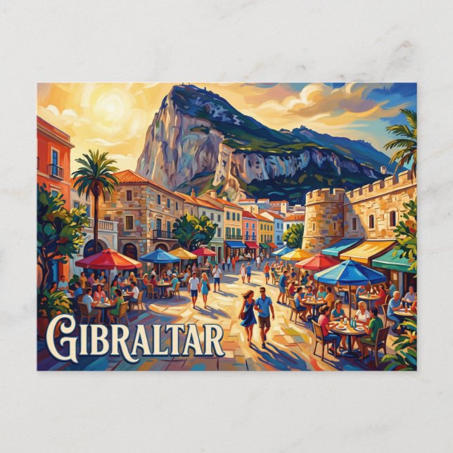 Main Street & Casemates Square, Gibraltar Postcard (Front)