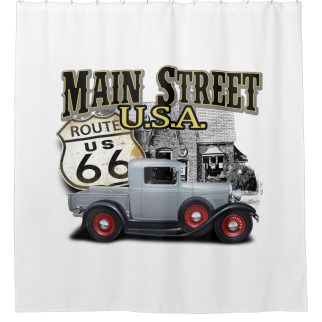 Main Street Hot Rod Shower Curtain (Front)
