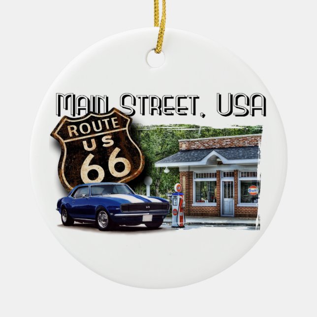 Main Street USA Camaro Scene Ceramic Tree Decoration (Front)