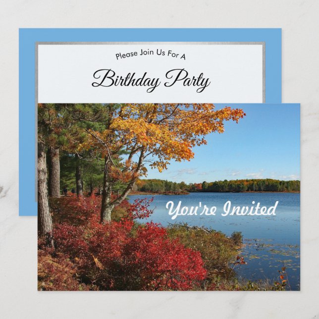 Maine Acadia Lake Autumn Photo Birthday Invitation (Front/Back)