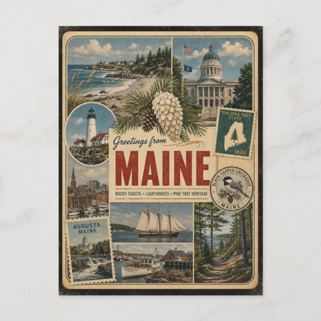 Maine Authentic Vintage Style Postcard (Front)