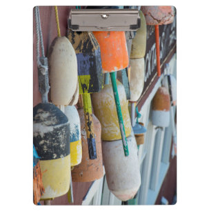 Maine, Bar Harbour. Colourful lobster trap buoys Clipboard