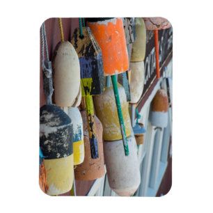 Maine, Bar Harbour. Colourful lobster trap buoys Magnet