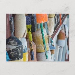 Maine, Bar Harbour. Colourful lobster trap buoys Postcard