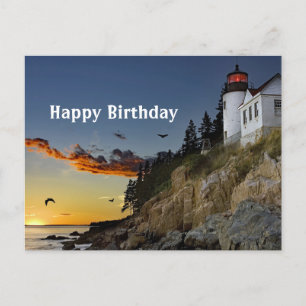 Maine Bass Harbour Lighthouse Photo Birthday Postcard