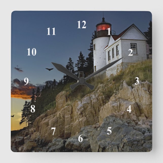 Maine Bass Harbour Lighthouse Photo Square Wall Clock (Front)