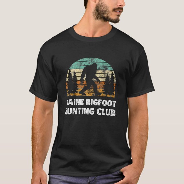 Maine Bigfoot Hunting Club Sasquatch Fan T-Shirt (Front)