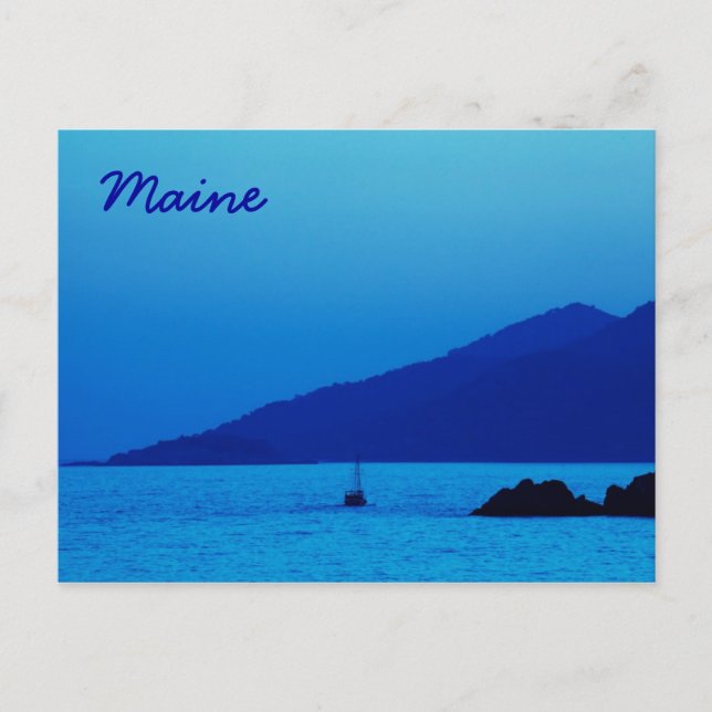Maine blue sunset with boat postcard (Front)