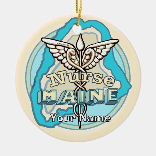 Maine Caduceus Nurse Ceramic Tree Decoration (Front)