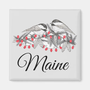 Maine Chickadee Bird Winter Christmas Holiday Snow Magnet