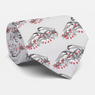 Maine Chickadee Bird Winter Christmas Holiday Snow Tie