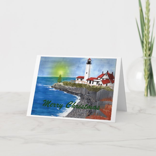 MAINE CHRISTMAS LIGHTHOUSE HOLIDAY CARD (Front)