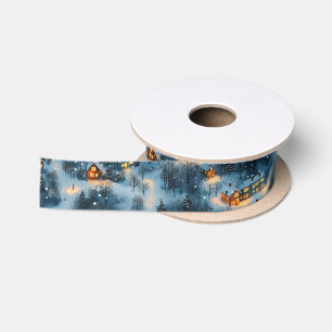 Maine Christmas Village Blanketed in Snow Satin Ribbon