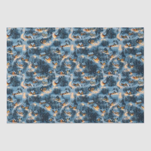 Maine Christmas Village Blanketed in Snow Tissue Paper (Front)