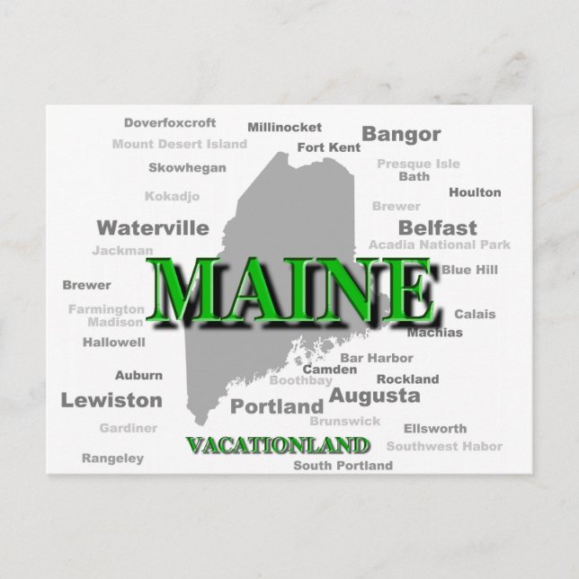 Maine Cities And Towns State Pride Map Postcard (Front)
