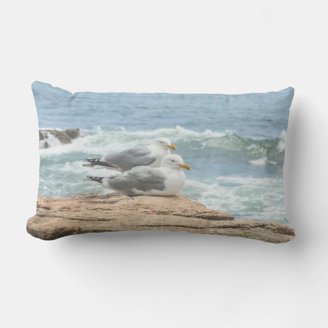 Maine Coast Acadia Ocean Seagulls Lumbar Cushion (Front)