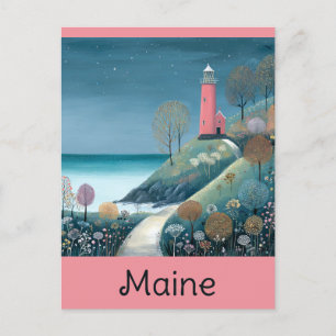 Maine Coast Lighthouse Watercolor Travel Postcard