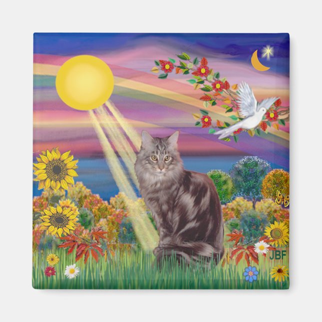Maine Coon Cat 10 - Autumn Sun Magnet (Front)
