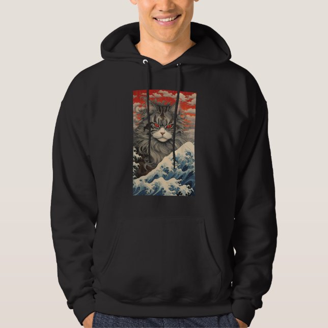 Maine Coon Cat Aesthetic Japanese Ukiyo e 1 Hoodie (Front)