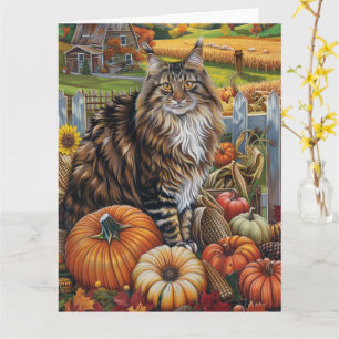 Maine Coon Cat  Autumn Harvest Thanksgiving Card