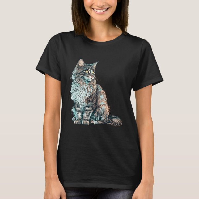 Maine Coon Cat Breed Colorful Mom Lady T-Shirt (Front)