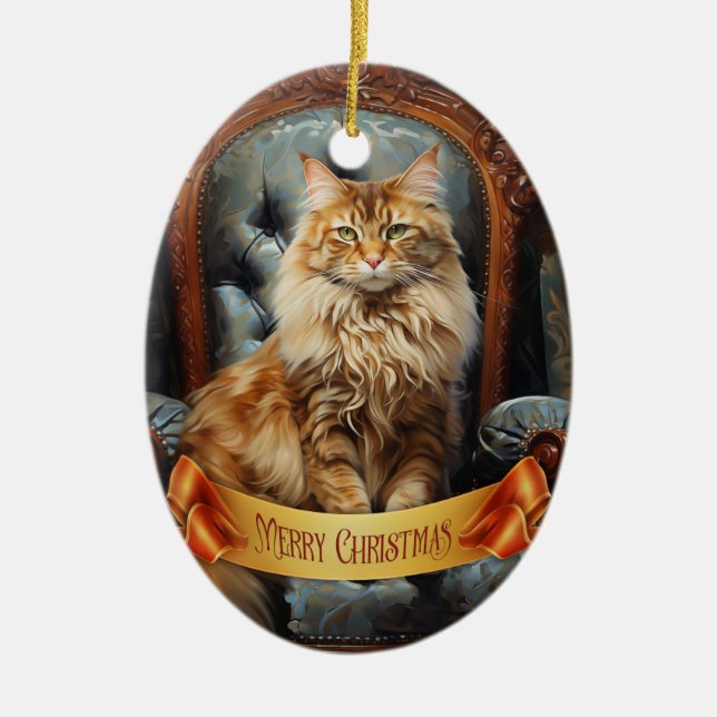 Maine Coon cat Ceramic Tree Decoration (Front)