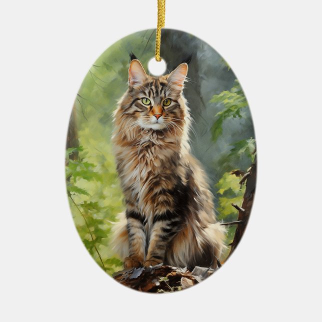 Maine Coon cat Ceramic Tree Decoration (Front)