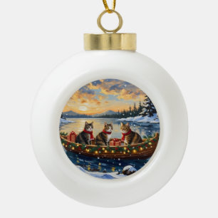 Maine Coon Cat Christmas Boat Holiday Ceramic Ball Christmas Ornament