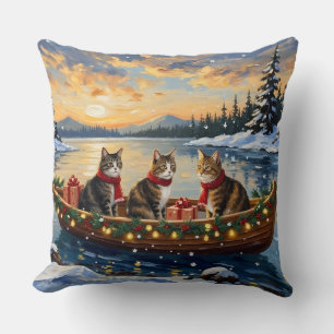 Maine Coon Cat Christmas Boat Holiday Cushion