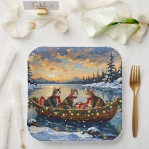 Maine Coon Cat Christmas Boat Holiday Paper Plate