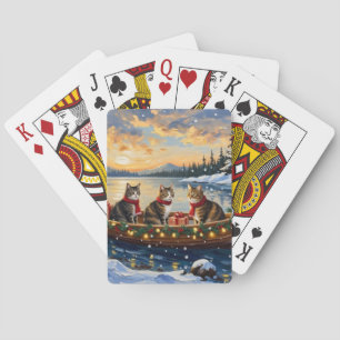 Maine Coon Cat Christmas Boat Holiday Playing Cards