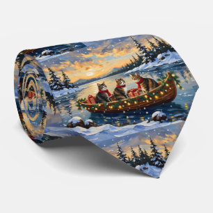 Maine Coon Cat Christmas Boat Holiday Tie