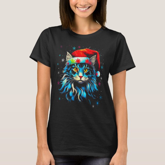 Maine Coon Cat Christmas T-Shirt (Front)