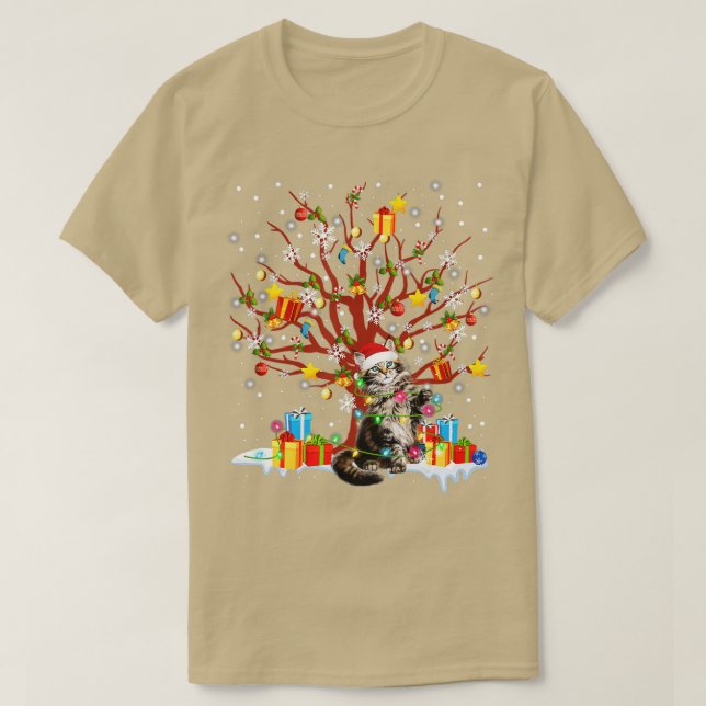 Maine Coon Cat Christmas Tree Lights Ornament Deco T-Shirt (Design Front)