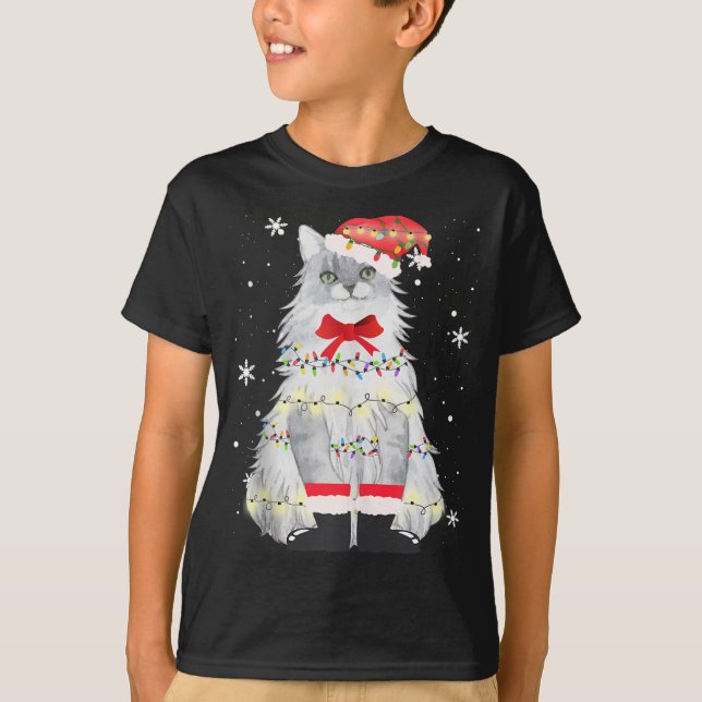 Maine Coon Cat Christmas Tree Xmas Mum Dad Gifts T-Shirt (Front)