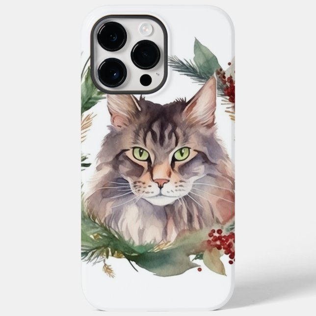 Maine Coon Cat Christmas Wreath Festive Kitten Case-Mate iPhone Case (Back)