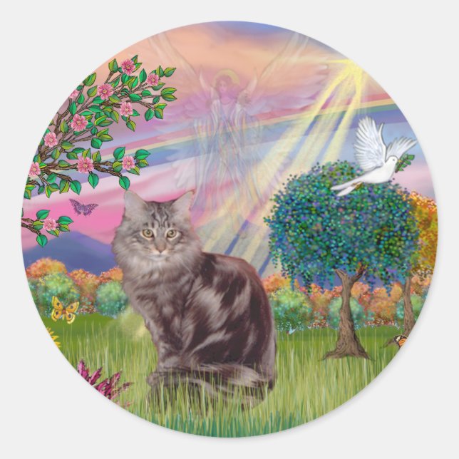 Maine Coon Cat  - Cloud Angel Classic Round Sticker (Front)